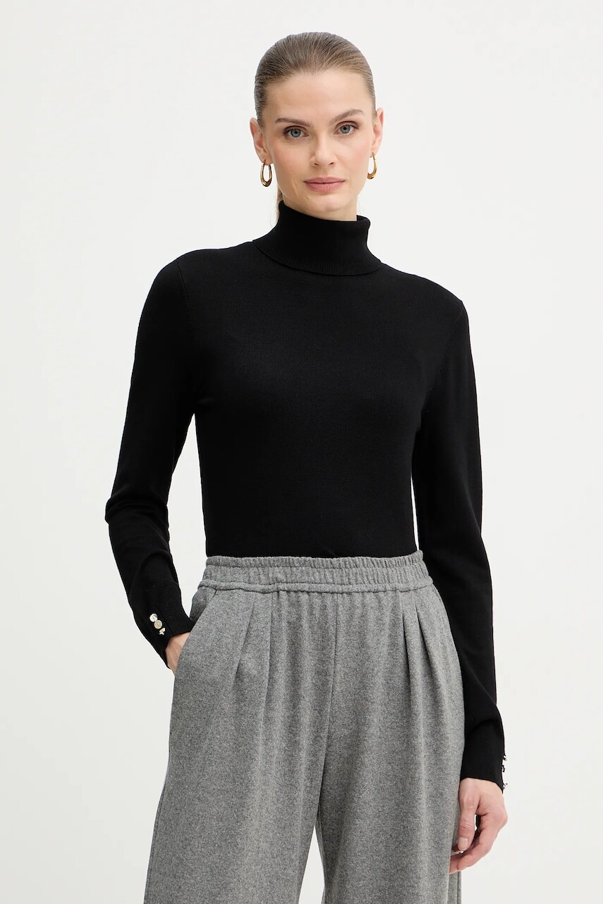 Sveter Morgan čierna farba, ľahký, s rolákom, MFLORIA