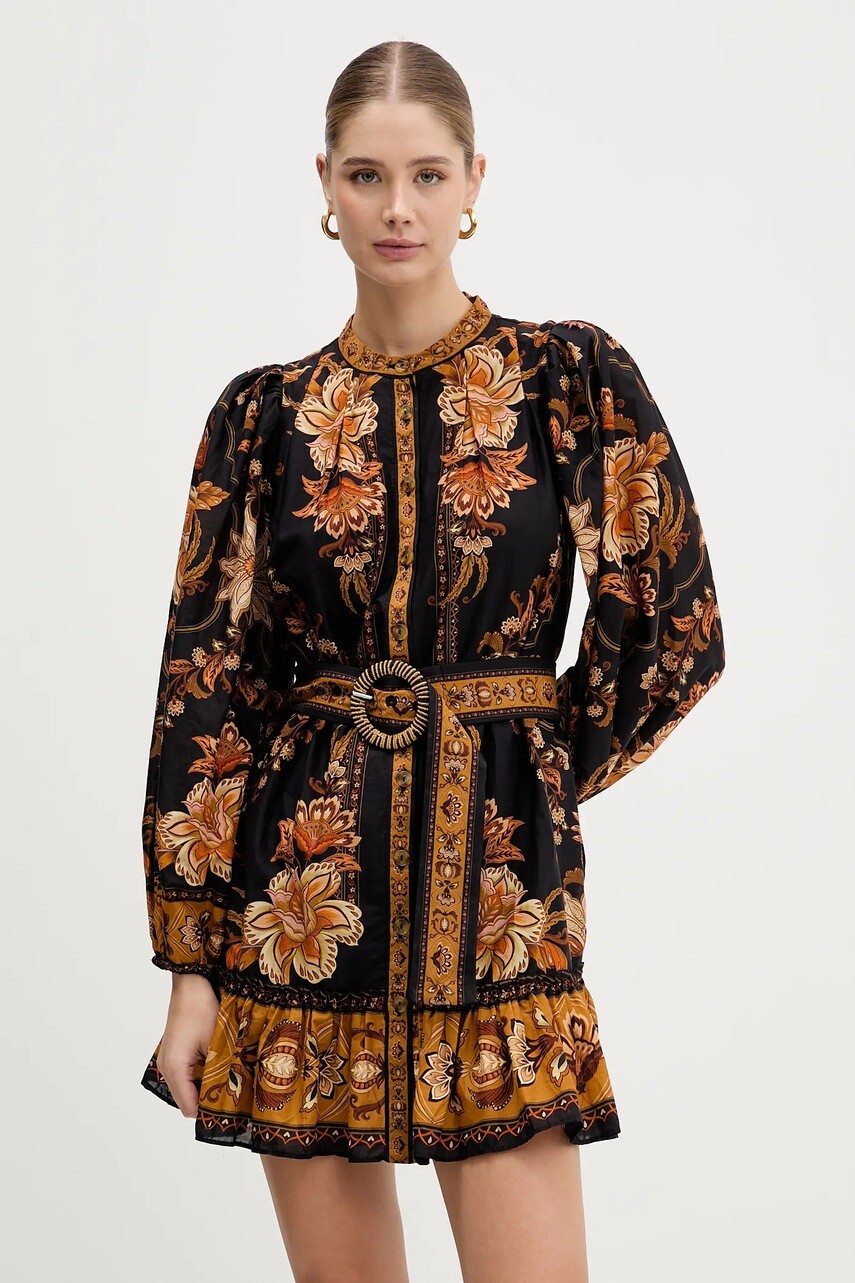 Bavlnené šaty Farm Rio čierna farba, mini, áčkový strih, 344142