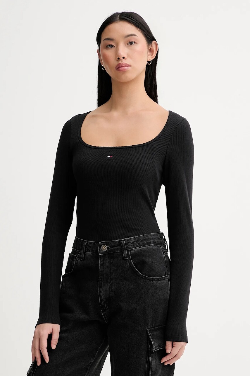 Tričko s dlhým rukávom Tommy Jeans čierna farba, DW0DW21836