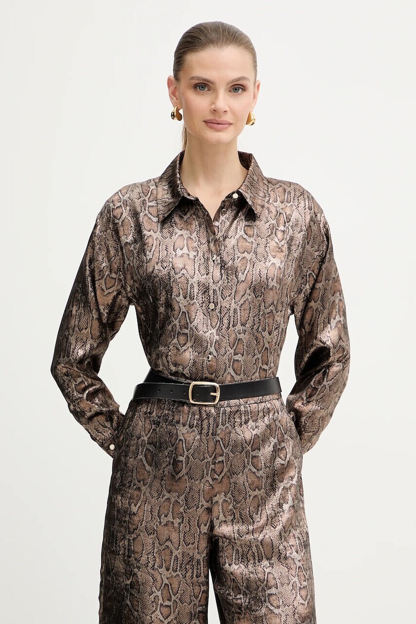 Košeľa Morgan hnedá farba, voľný strih, s klasickým golierom, CEBIL.F