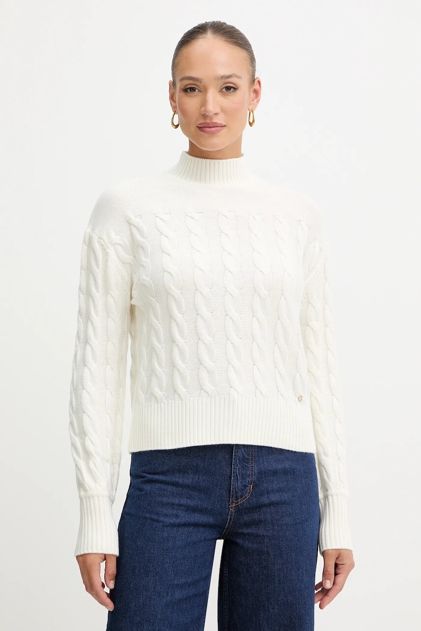 Sveter s prímesou vlny Guess ELSA béžová farba, s rolákom, W5BR30 Z1192