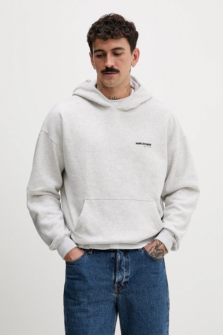 Mikina Abercrombie & Fitch šedá farba, s kapucňou, melanžová, KI122-5519-112