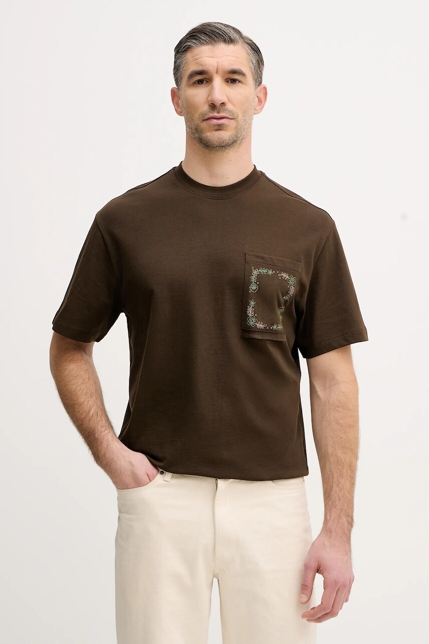 Bavlnené tričko United Colors of Benetton pánske, hnedá farba, jednofarebné, 3MI5U10B5