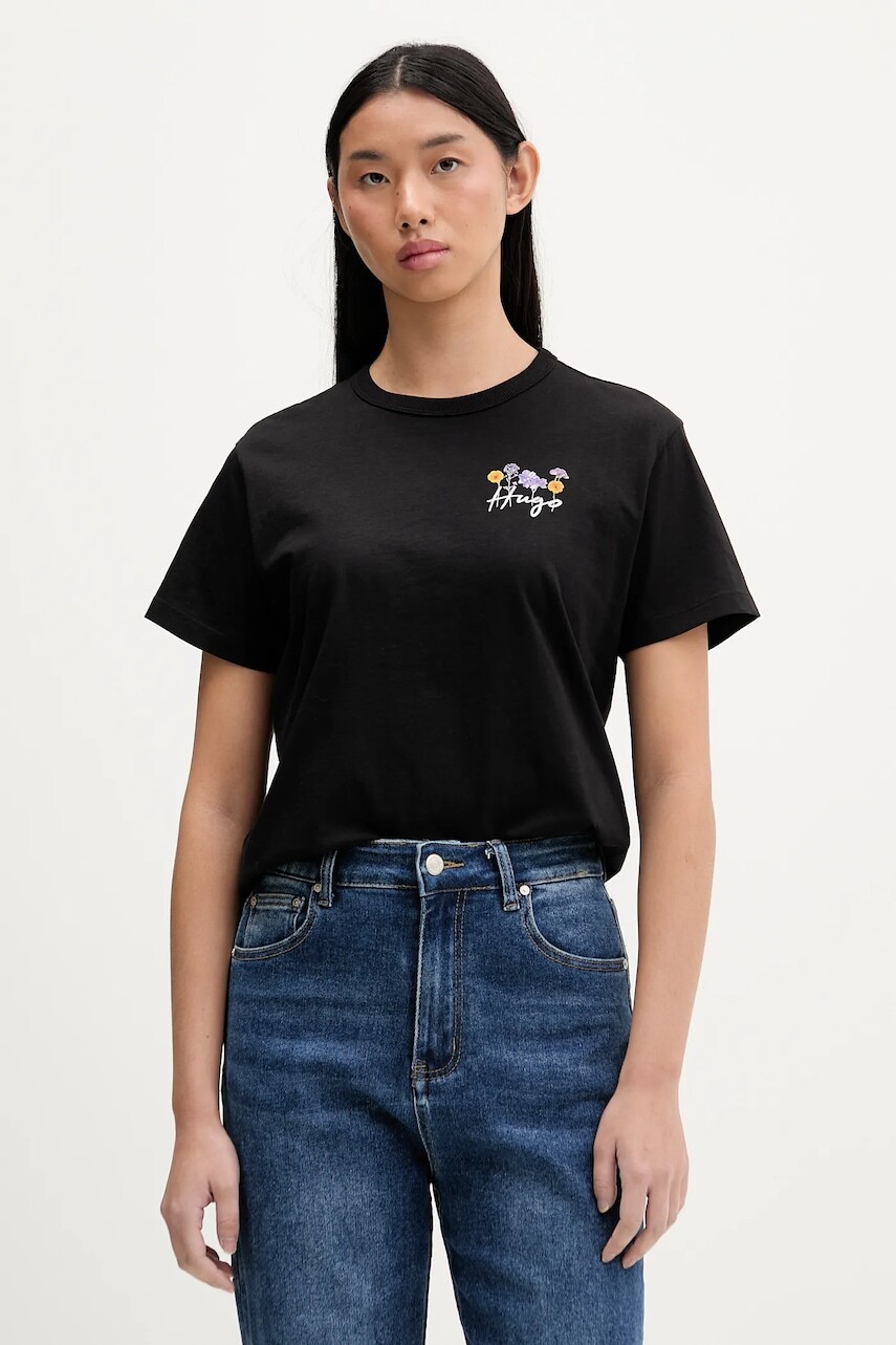 Bavlnené tričko HUGO dámske, čierna farba, 50555813