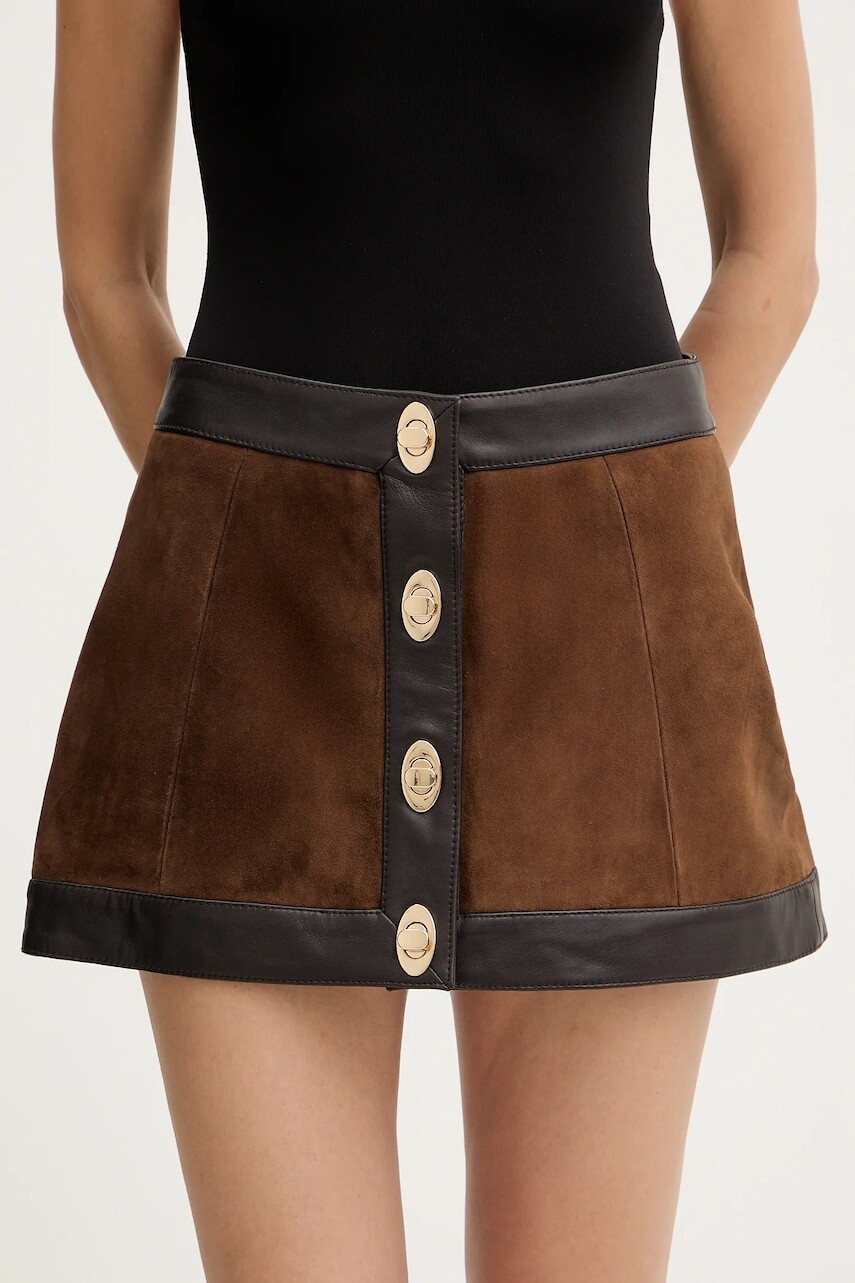 Semišová sukňa Retrofete Lisbeth hnedá farba, mini, rovný strih, R-FW25-12094-16