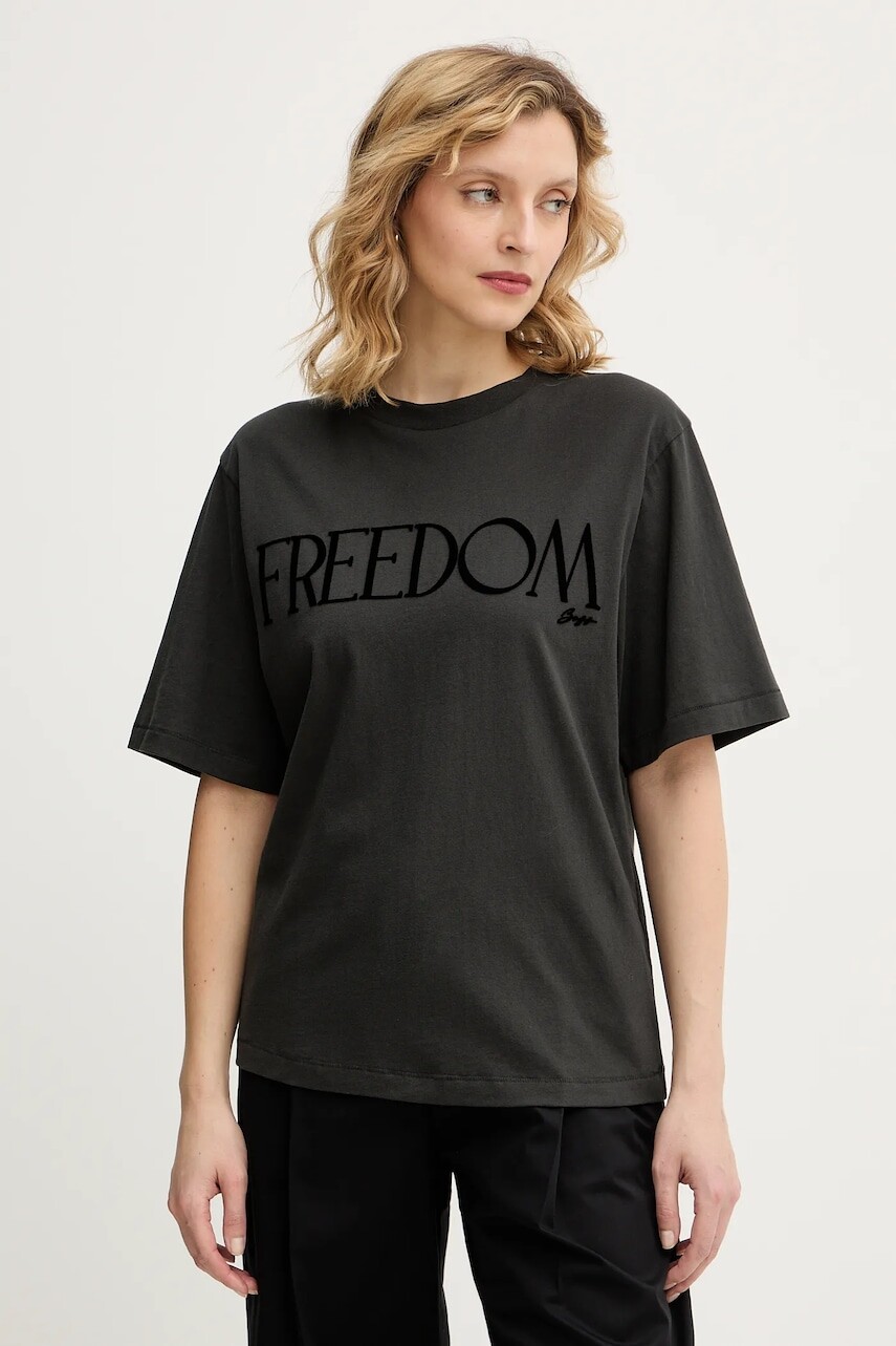 Bavlnené tričko BOSS Orange dámske, šedá farba, 50556993