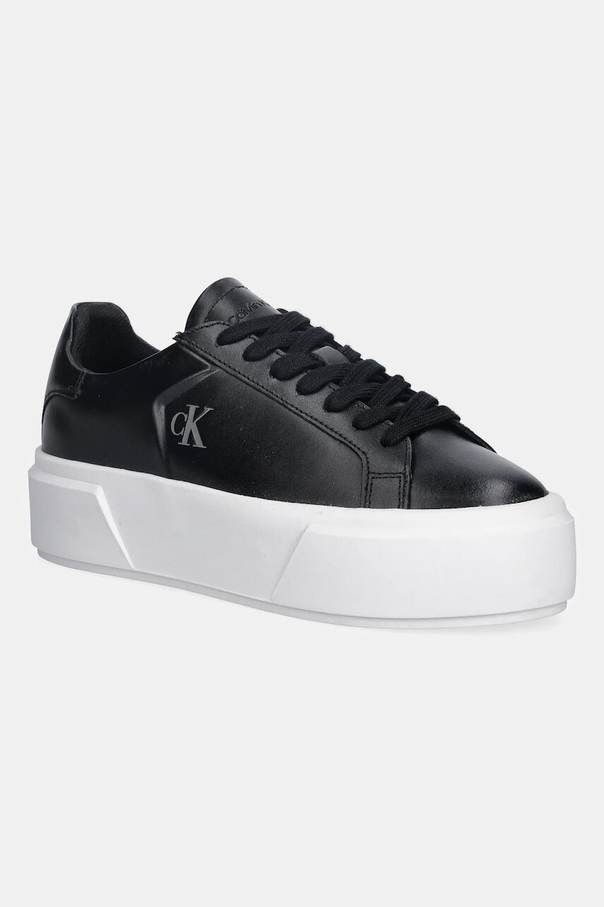 Kožené tenisky Calvin Klein FLATFORM LACE UP LTH MG čierna farba, YW0YW01928
