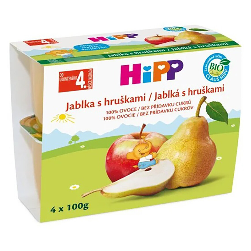HIPP Ovocie 100% jablká s hruškami BIO 4 x 100 g