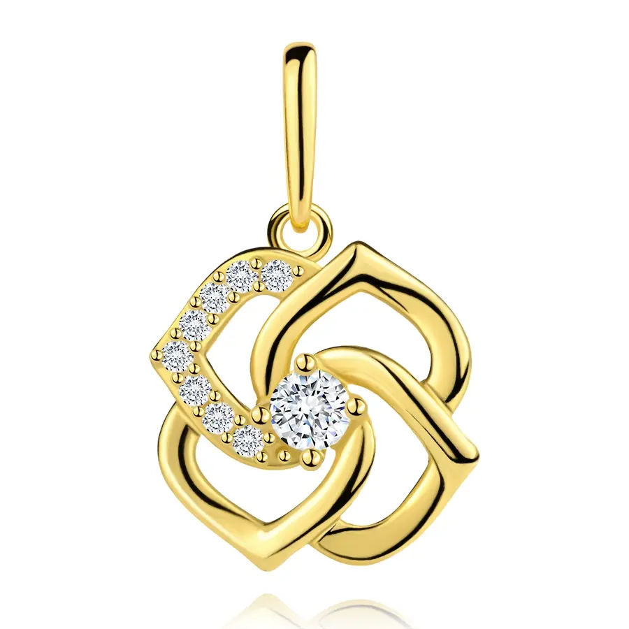 Prívesok 9K žlté zlato, kvet so zirkónmi a srdcovými lupeňmi