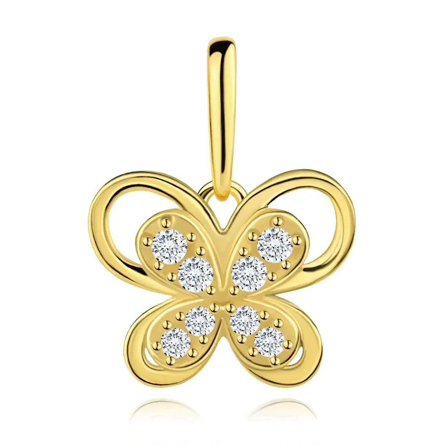 Zlatý prívesok 9K zo žltého zlata v tvare motýľa so zirkónmi