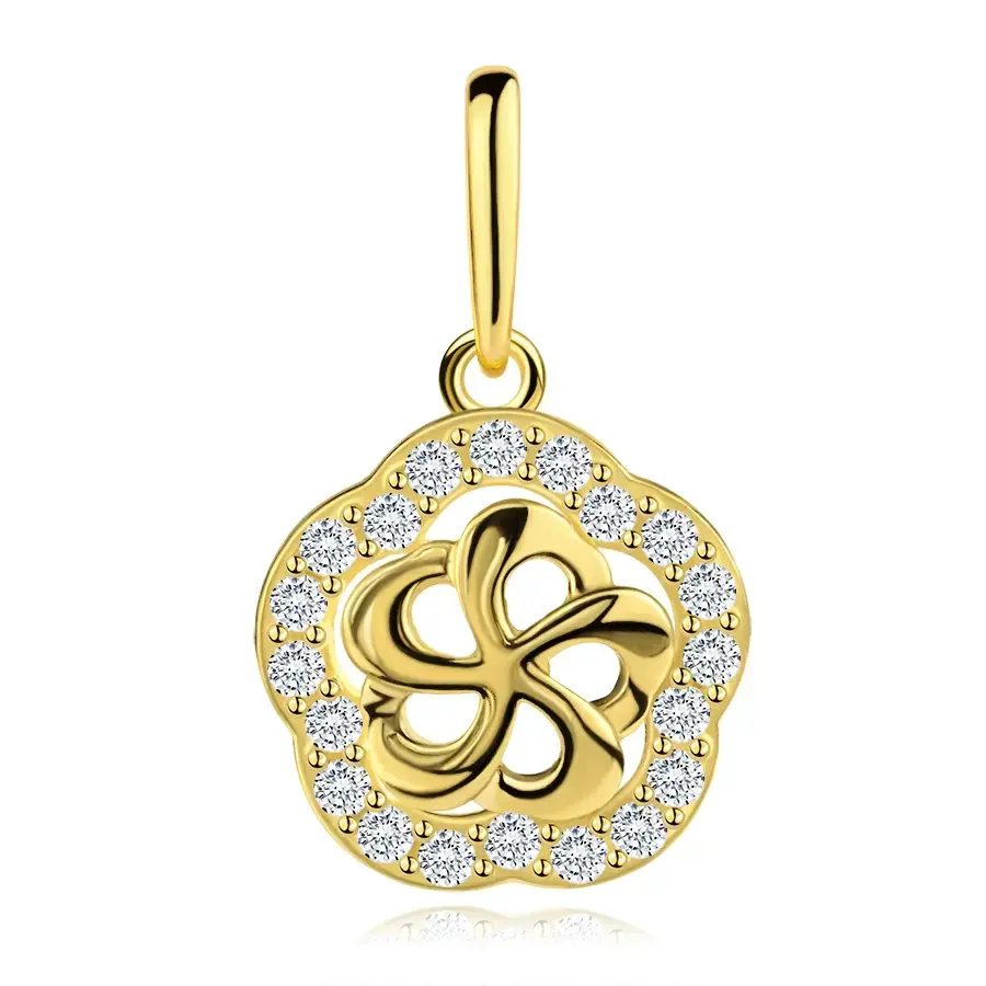 Prívesok zo žltého 9K zlata s kvetinou a zirkónovým lemom