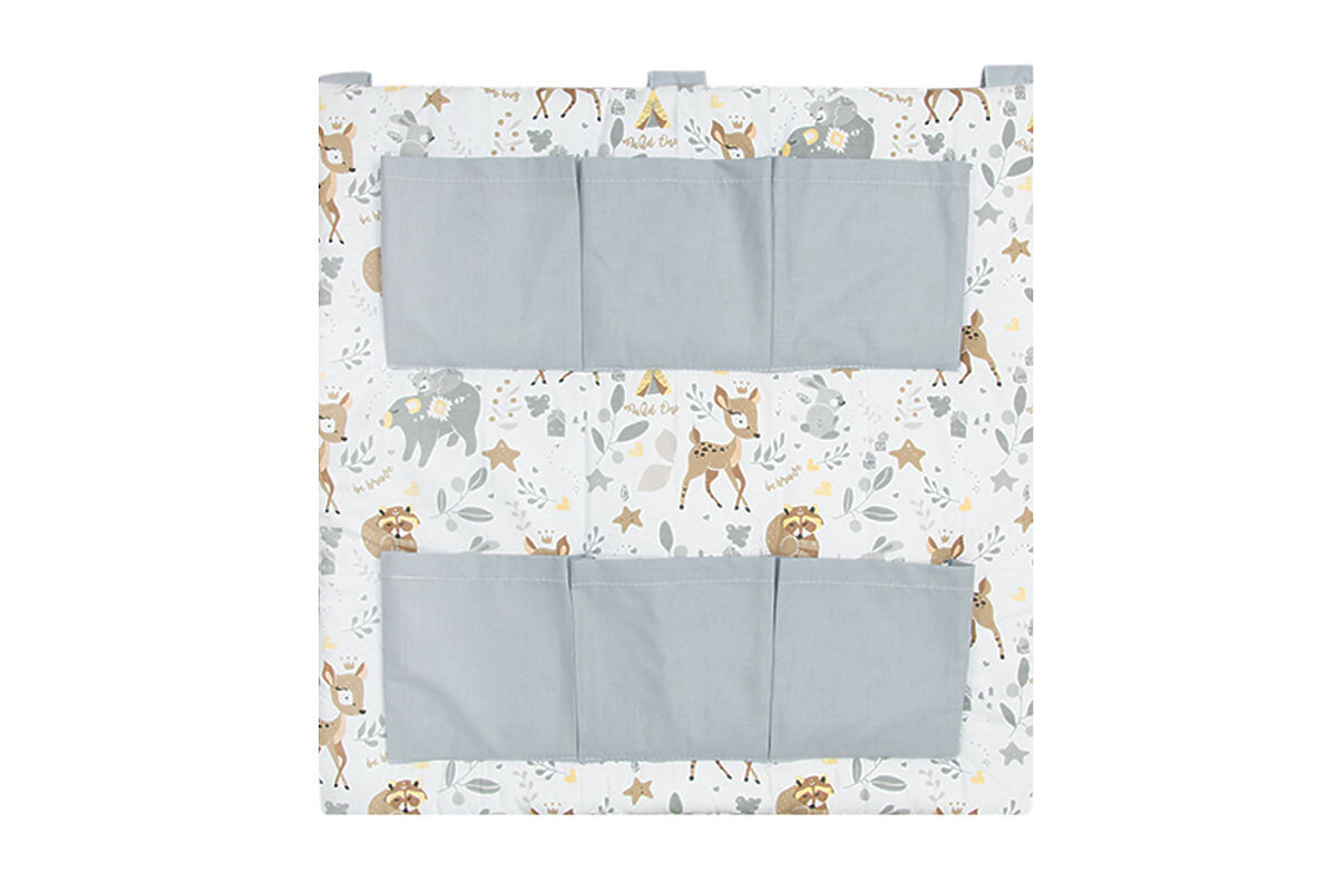Vreckár na postieľku Lesné zvieratká - šedá