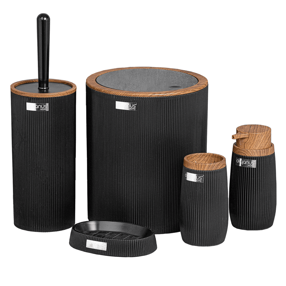 Sada kúpeľňových doplnkov, 5 dielna, čierna/hnedá, MIRKO TYP 1