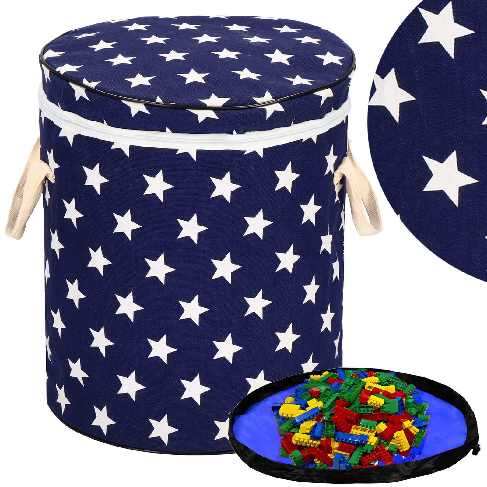 Kôš na uloženie hračiek s rúčkami - tmavomodrý s hviezdičkami
