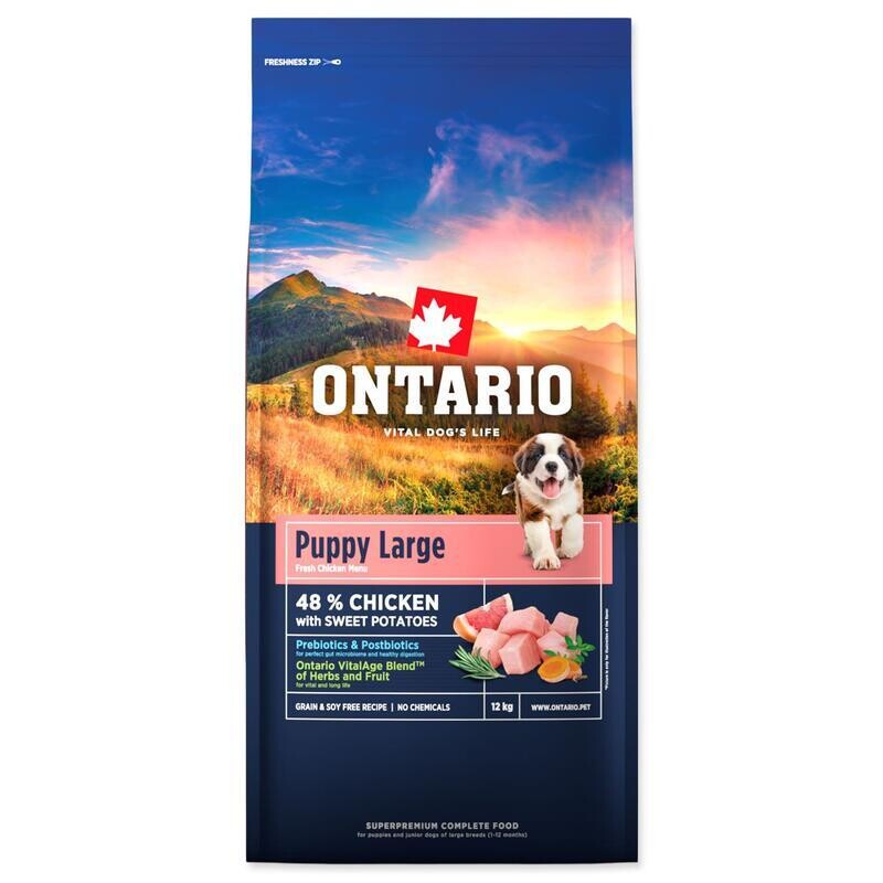 Krmivo Ontario Puppy & Junior Large Chicken & Sweet Potatoes