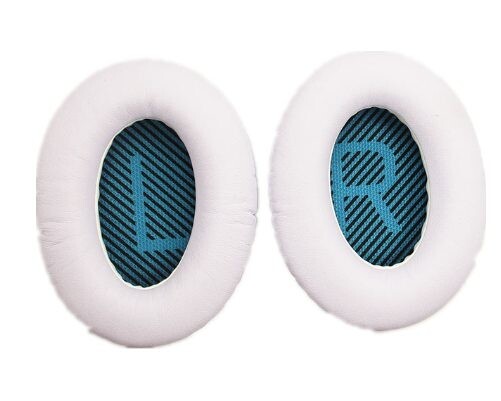 Náhradné kožené náušníky pre slúchadlá Bose QuietComfort 2, 15, 25 a 35 - Bielé s modrým vnútrom