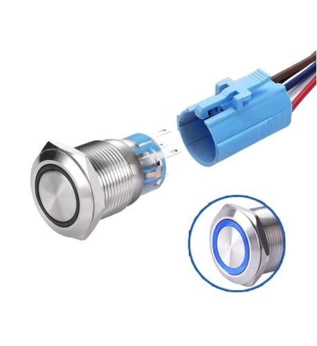 LED vodotesný spínač 19 mm - Modré podsvietenie, 12 - 24V