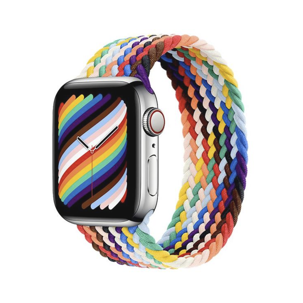 Marvelli - Pletený navliekací remienok pre Apple Watch - Dúhový Veľkosť: 38/40/41/42mm, Obvod: M (stredný obvod zápästia), Farba: Rainbow black