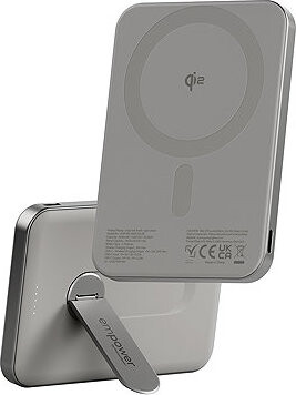PanzerGlass Empower bezdrôtová Qi2 powerbanka 5000 mAh, MagSafe, s otočným 360° stojanom, sivá