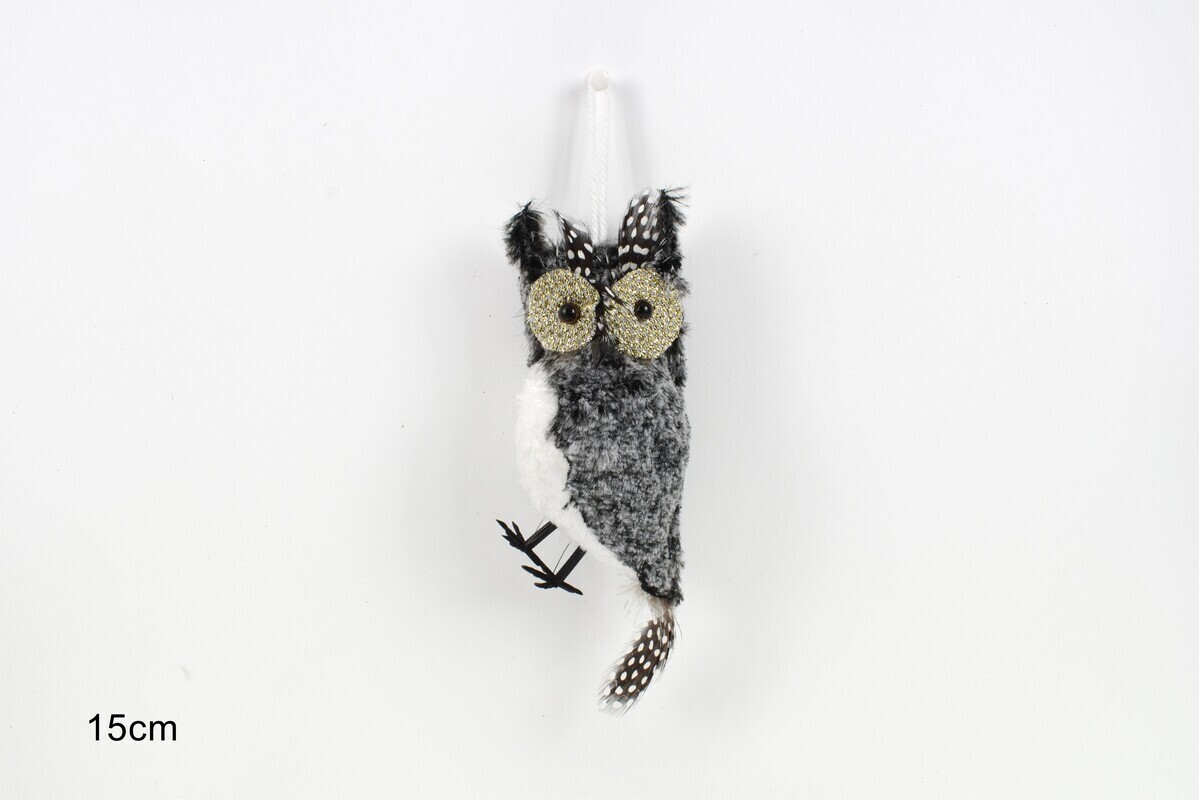 MAKRO - Dekorácia na vianočný stromček sova šedá, 15x6cm