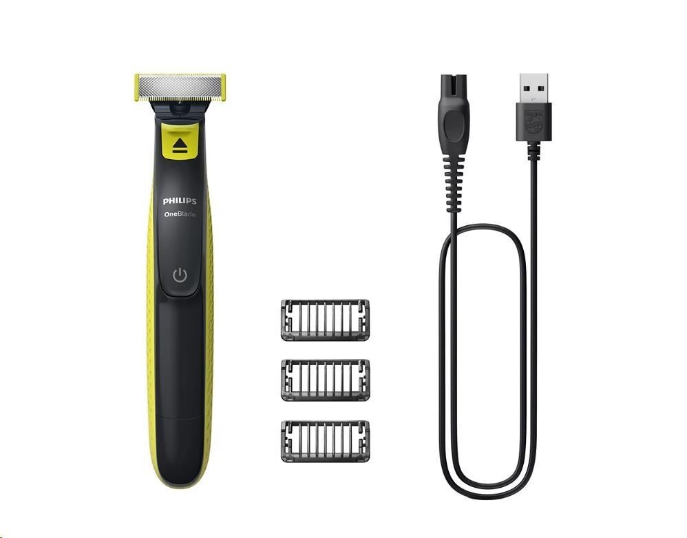 Philips OneBlade QP2724/10 zastrihávač na tvár, USB nabíjanie, 3 hrebene, vodotesný
