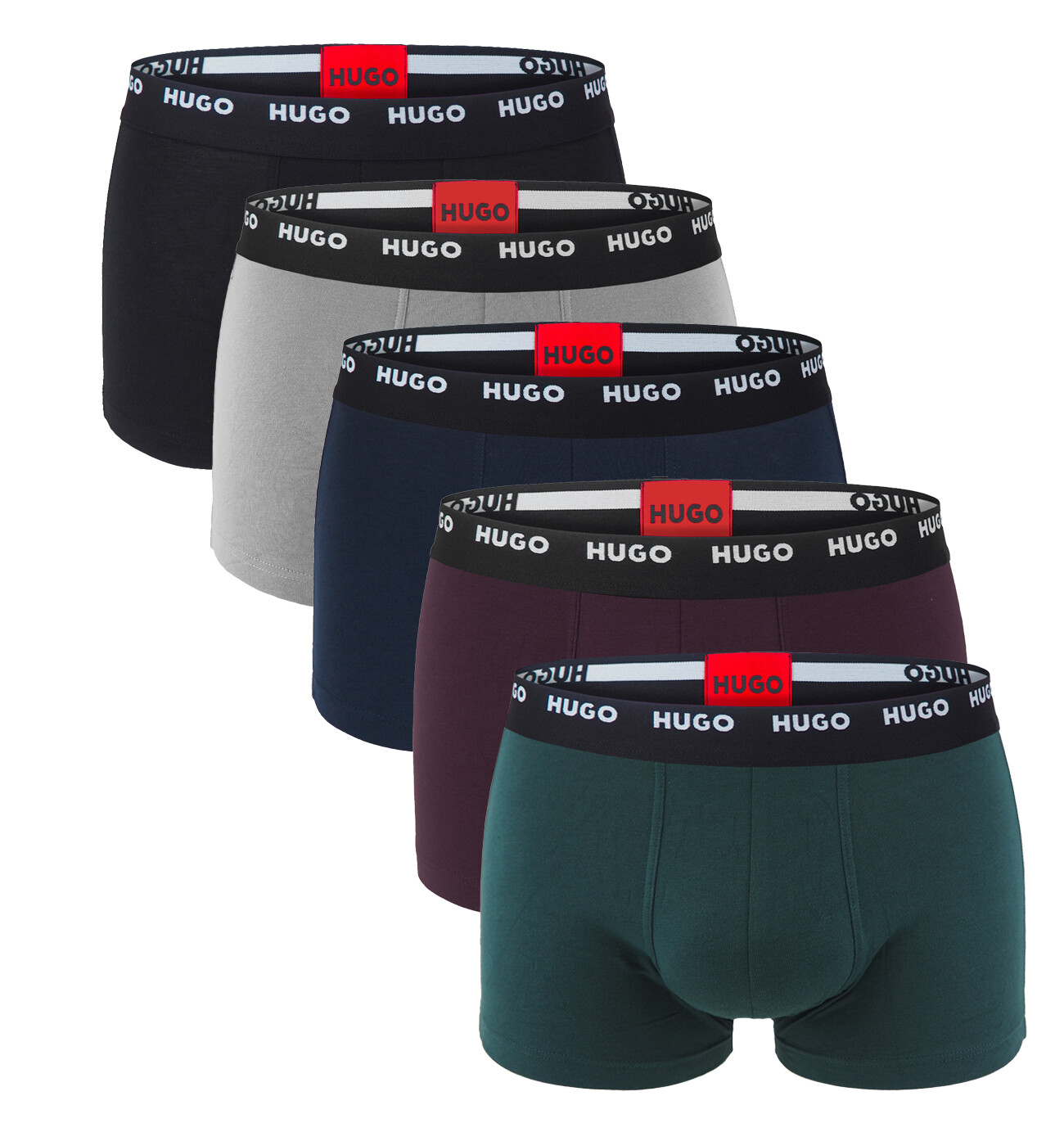 HUGO - boxerky 5PACK cotton stretch modern green & blue combo