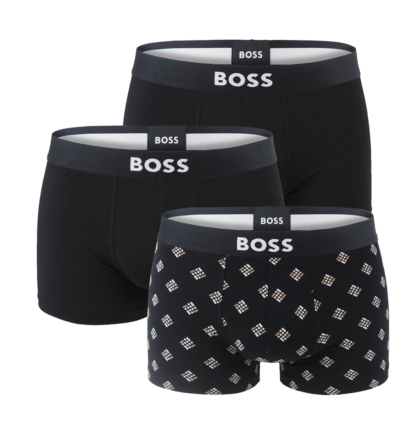 BOSS - boxerky 3PACK eco friendly organic cotton BOSS ONE modern tiles & black