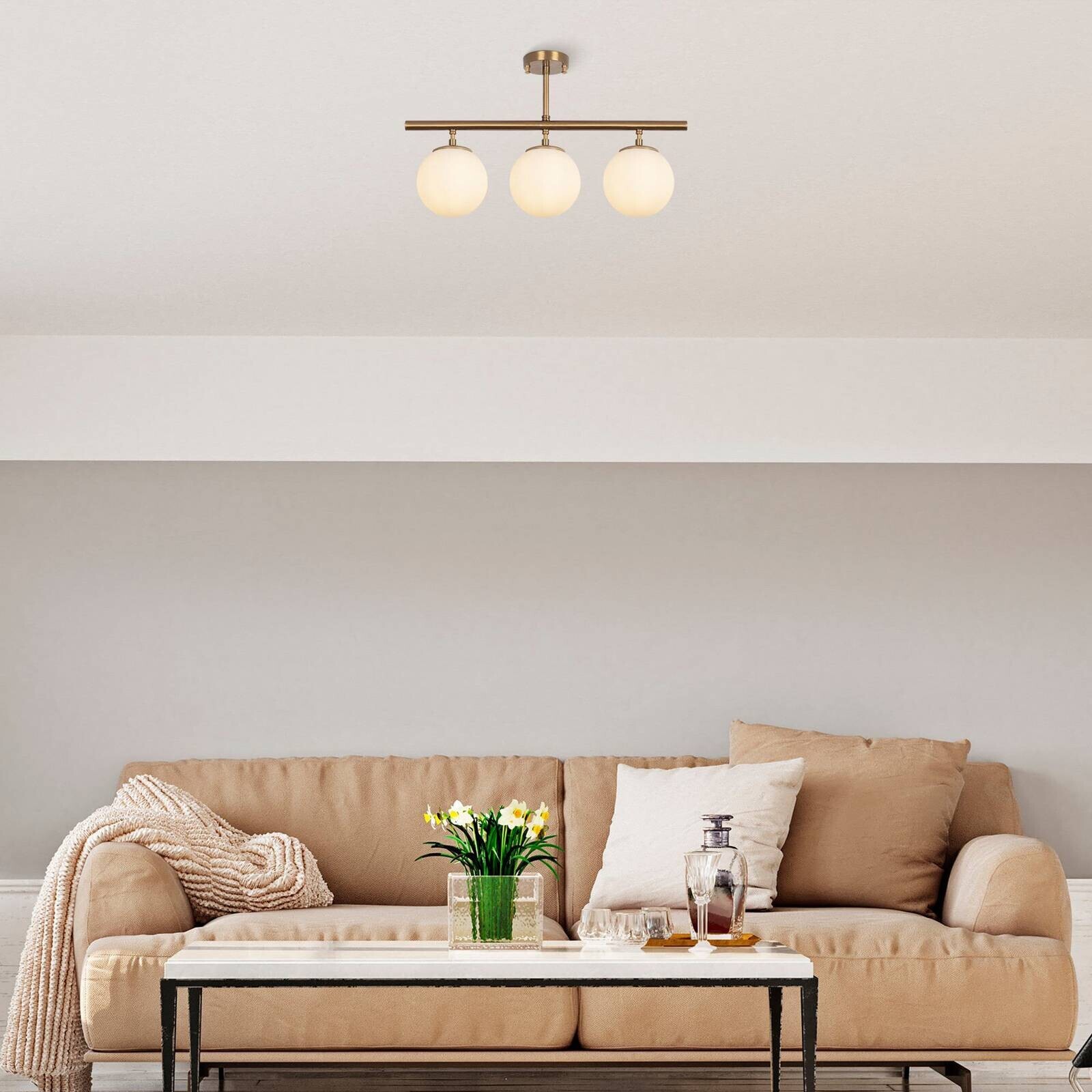 Stropné svietidlo Atmaca, 3-pl., zlatá antik, sklo, 60 cm