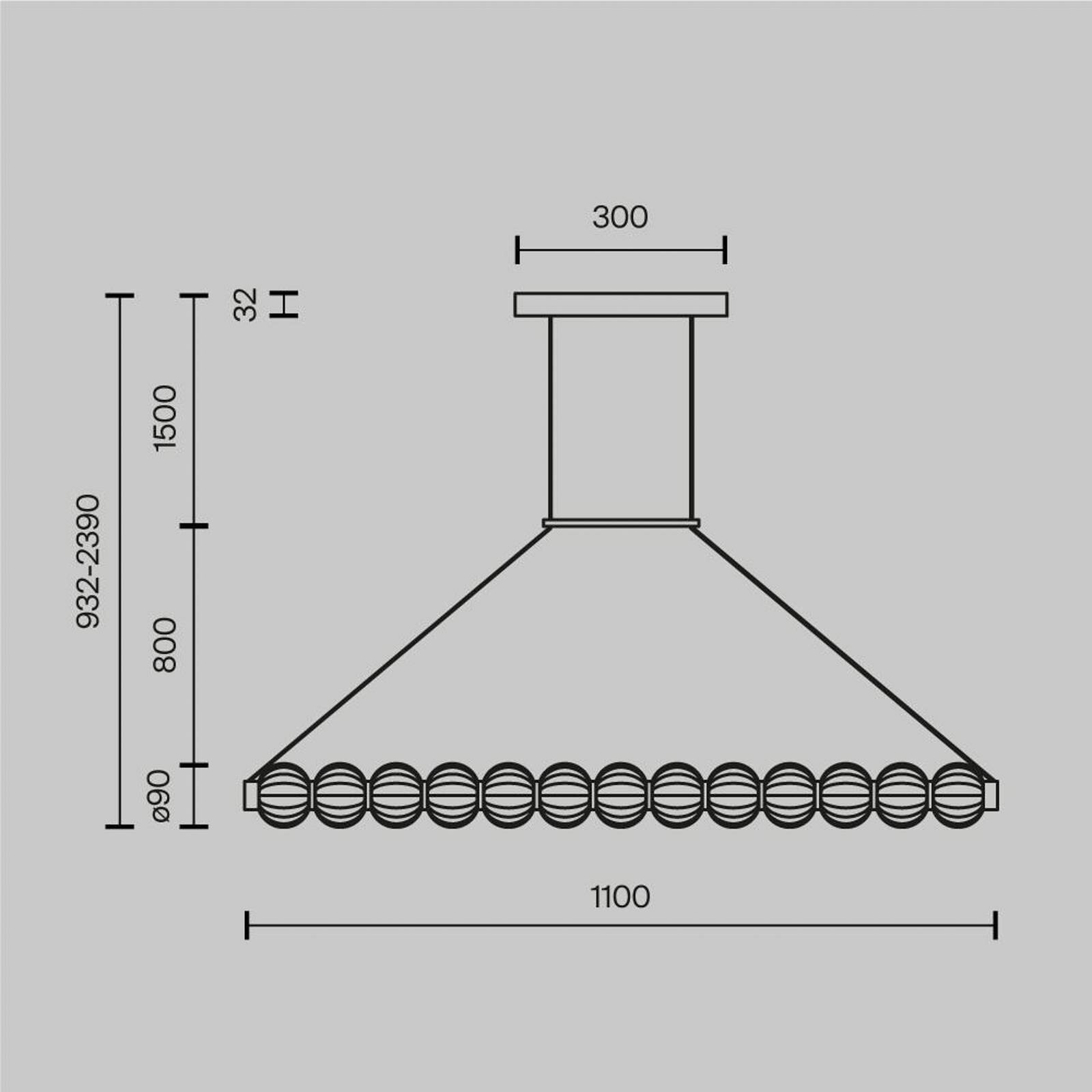 LED závesné svietidlo AMULET, dĺžka 110 cm, zlatá farba, kov/sklo