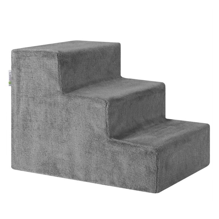 Sivé schody pre psov a mačky, 3 schody, mäkký plyš