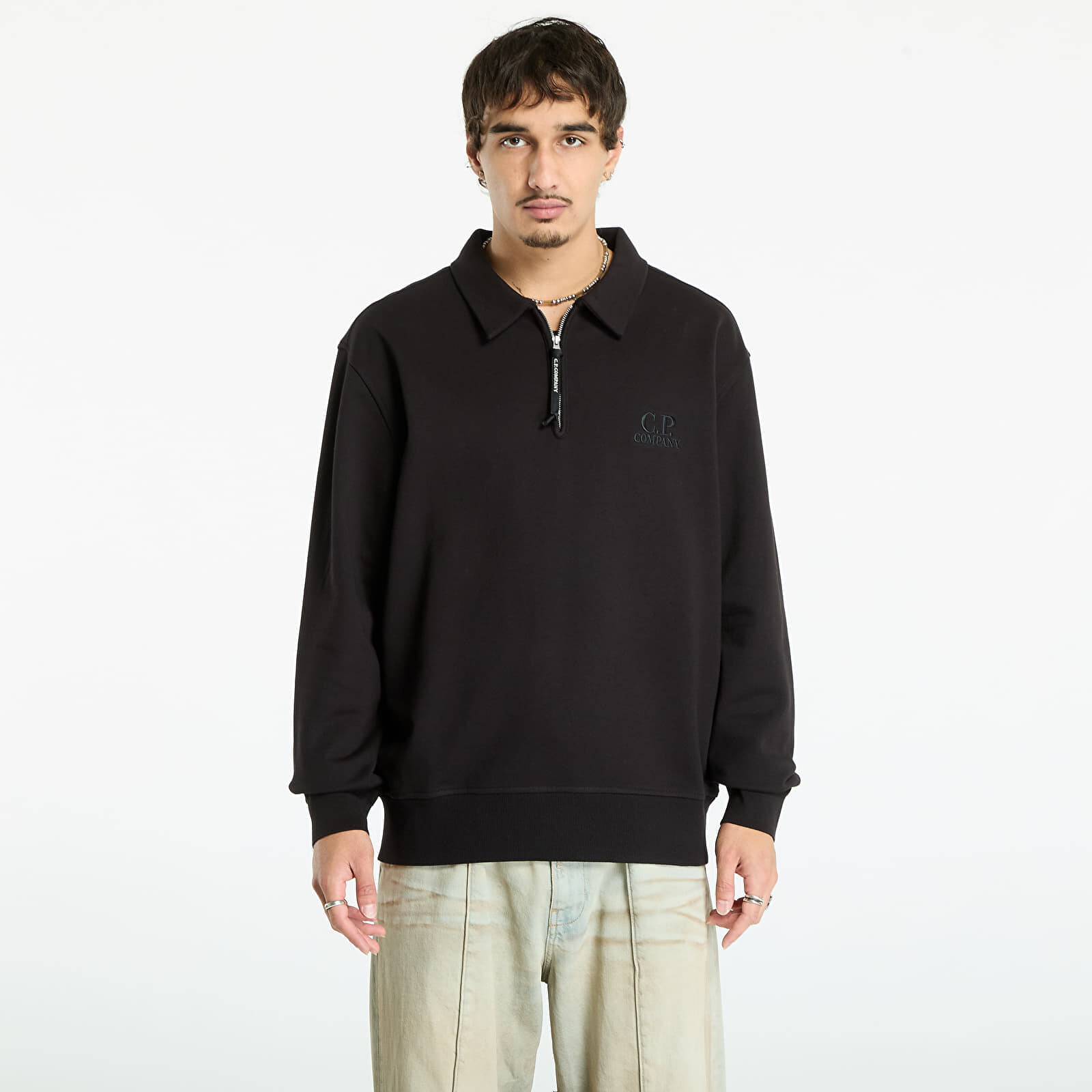 Mikina C.P. Company Diagonal Raised Fleece Half Zip Sweatshirt Black L