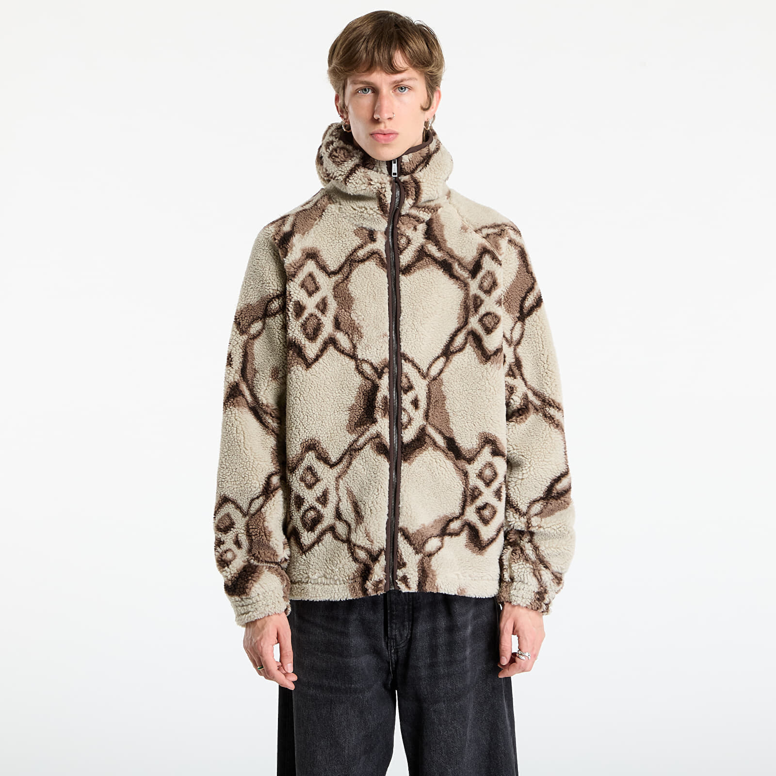 Mikina Daily Paper Burned Shield Sherpa Hoodie Off White XS