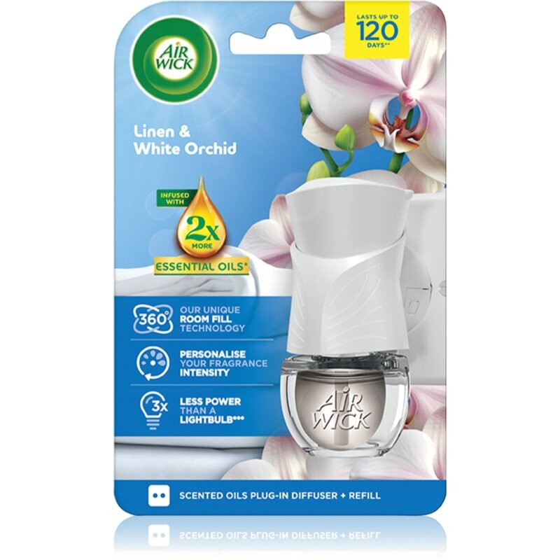 Air Wick Linen & White Orchid elektrický osviežovač vzduchu s náplňou 19 ml