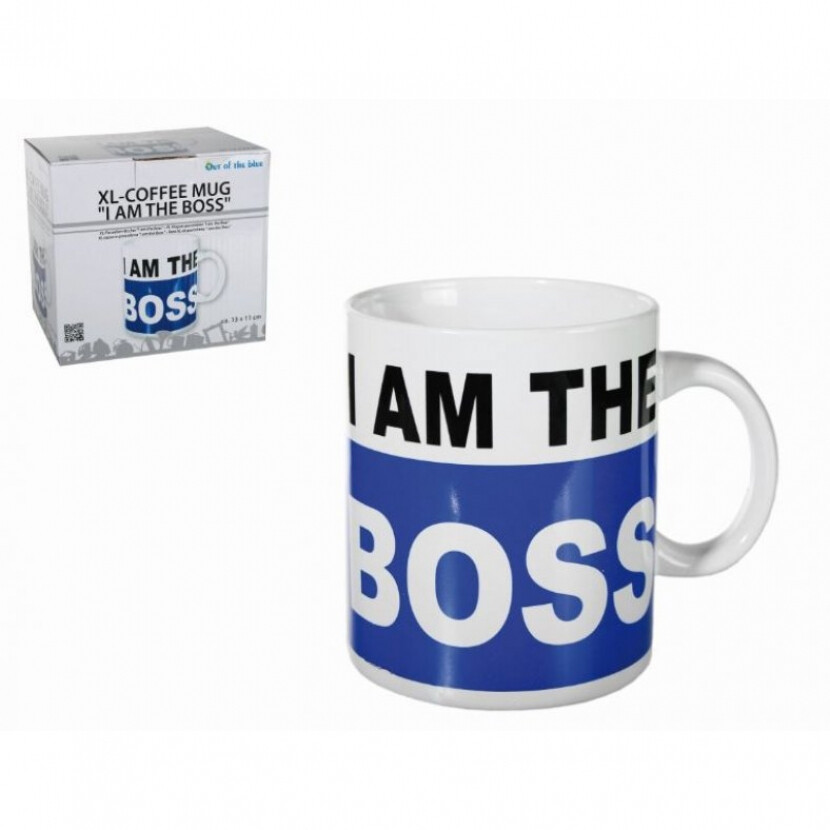 Porcelánový hrnček XL Šéf - biely-modrý