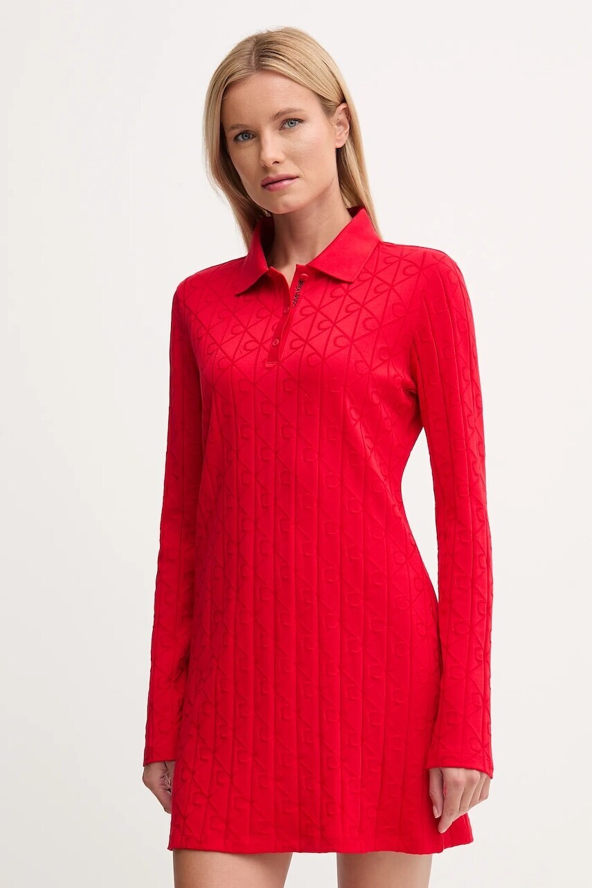 Bavlnené šaty Calvin Klein Jeans červená farba, mini, áčkový strih, LV047D228G