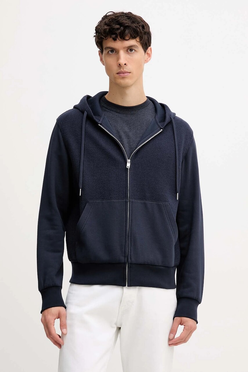 Mikina s prímesou vlny United Colors of Benetton tmavomodrá farba, s kapucňou, jednofarebná, 3ORNU500S