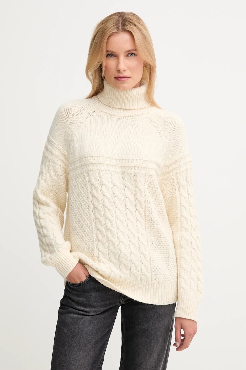 Sveter s prímesou vlny Pepe Jeans béžová farba, teplé, s rolákom, PL7000053