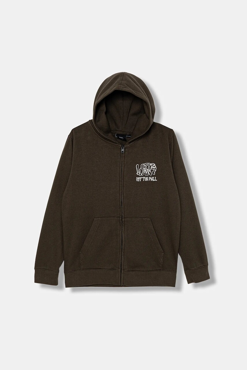 Detská mikina Vans Rippled Full Zip hnedá farba, s kapucňou, s potlačou, VN000PX2EMP1