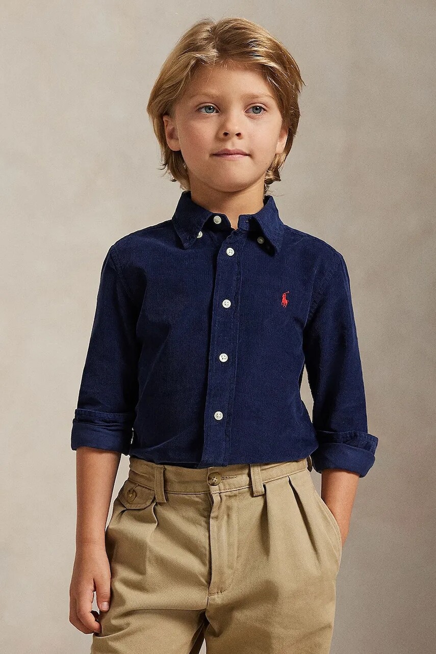 Detská bavlnená košeľa Polo Ralph Lauren tmavomodrá farba, 322878888500