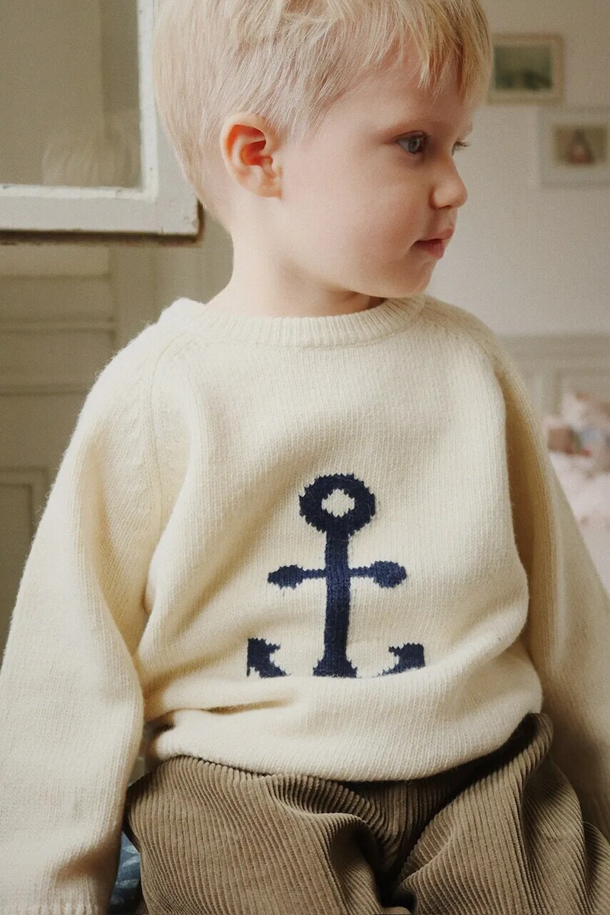 Detský sveter Konges Sløjd ANCHOR KNIT SWEATER béžová farba, ľahké, KS104063