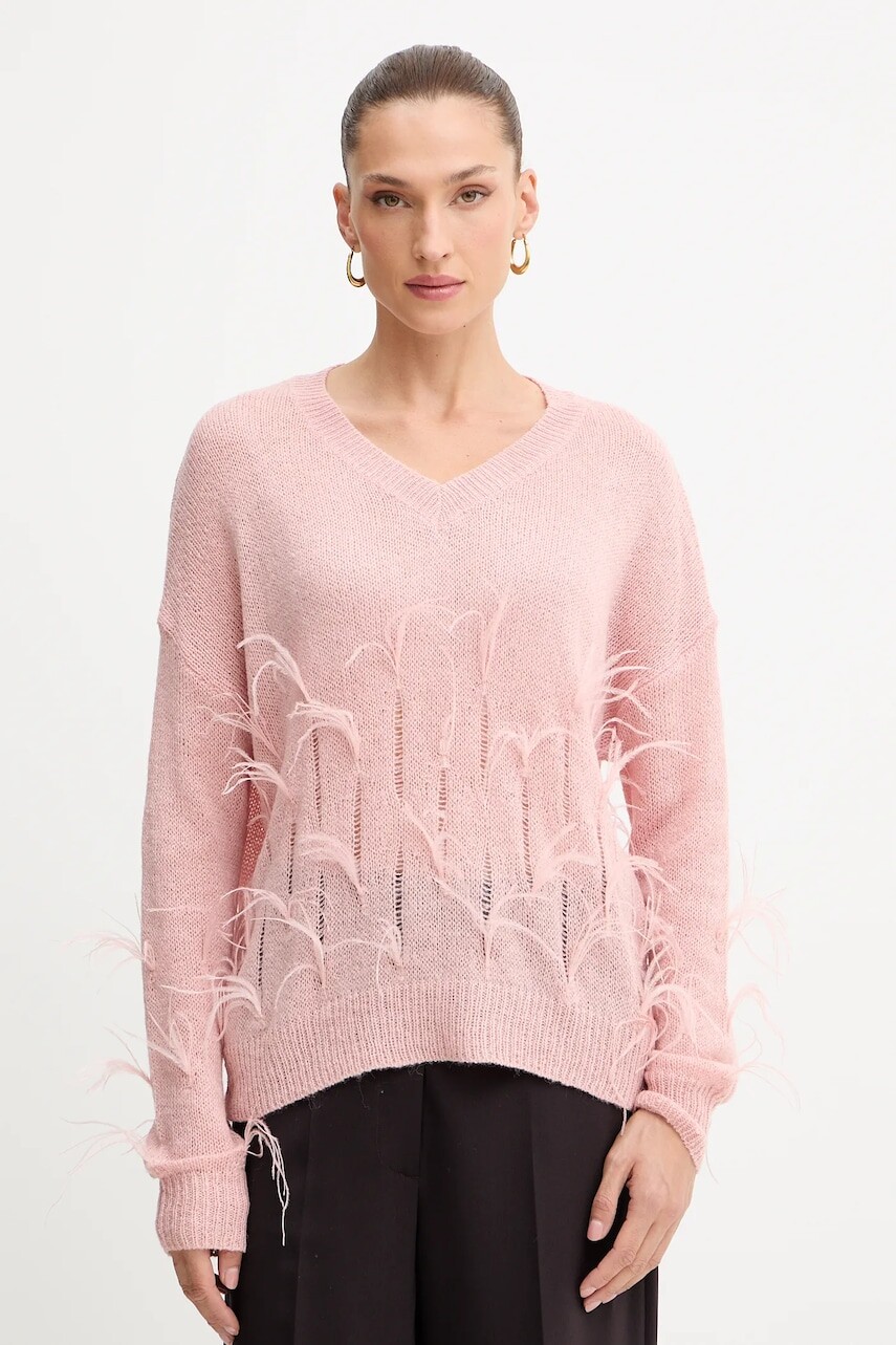 Sveter s prímesou vlny Fracomina ružová farba, ľahké, FS25WT7011K50501