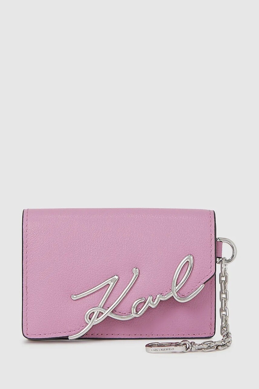 Kožená peňaženka Karl Lagerfeld K/SIGNATURE ružová farba, A4W32019
