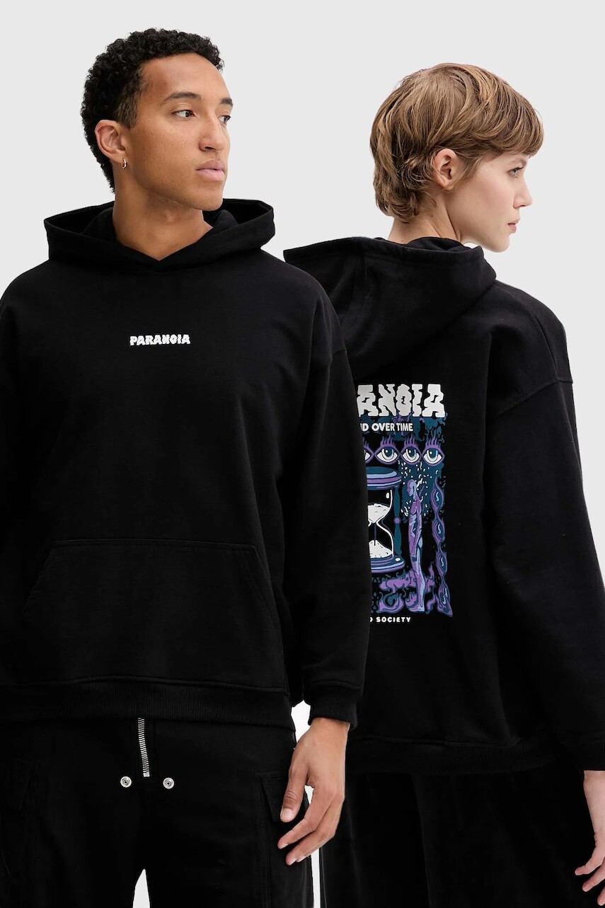 Bavlnená mikina Kaotiko čierna farba, s kapucňou, s potlačou, AR017-01-M002
