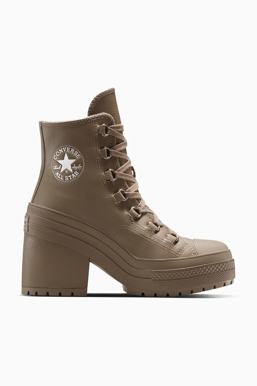 Kožené členkové topánky Converse Chuck 70 De Luxe Heel hnedá farba, na podpätku, jemne zateplené, A13064C