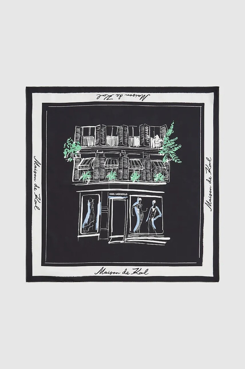 Hodvábna šatka Karl Lagerfeld K/SKETCH čierna farba, vzorovaná, A4W33115