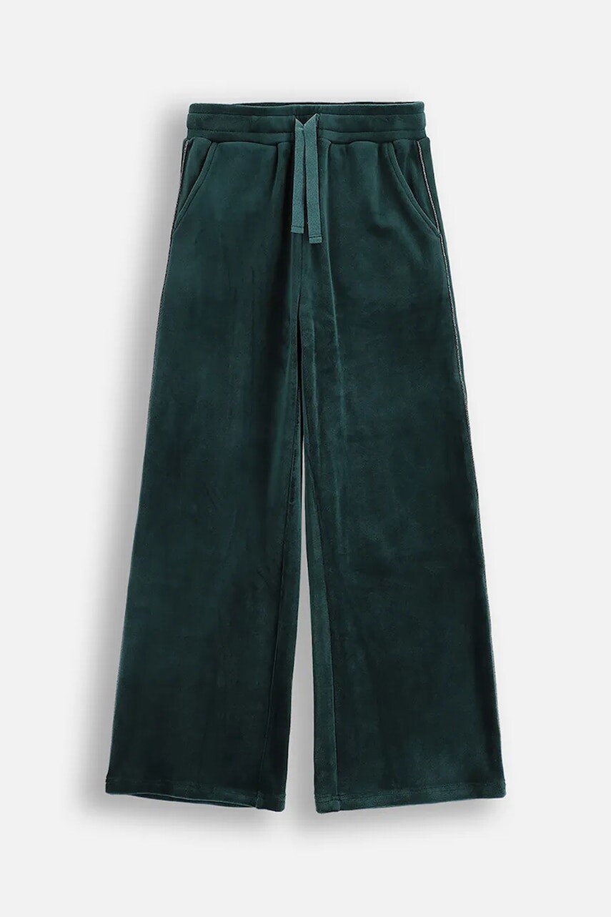 Detské velúrové tepláky Coccodrillo zelená farba, jednofarebná, FABOLOUS GIRL JUNIOR