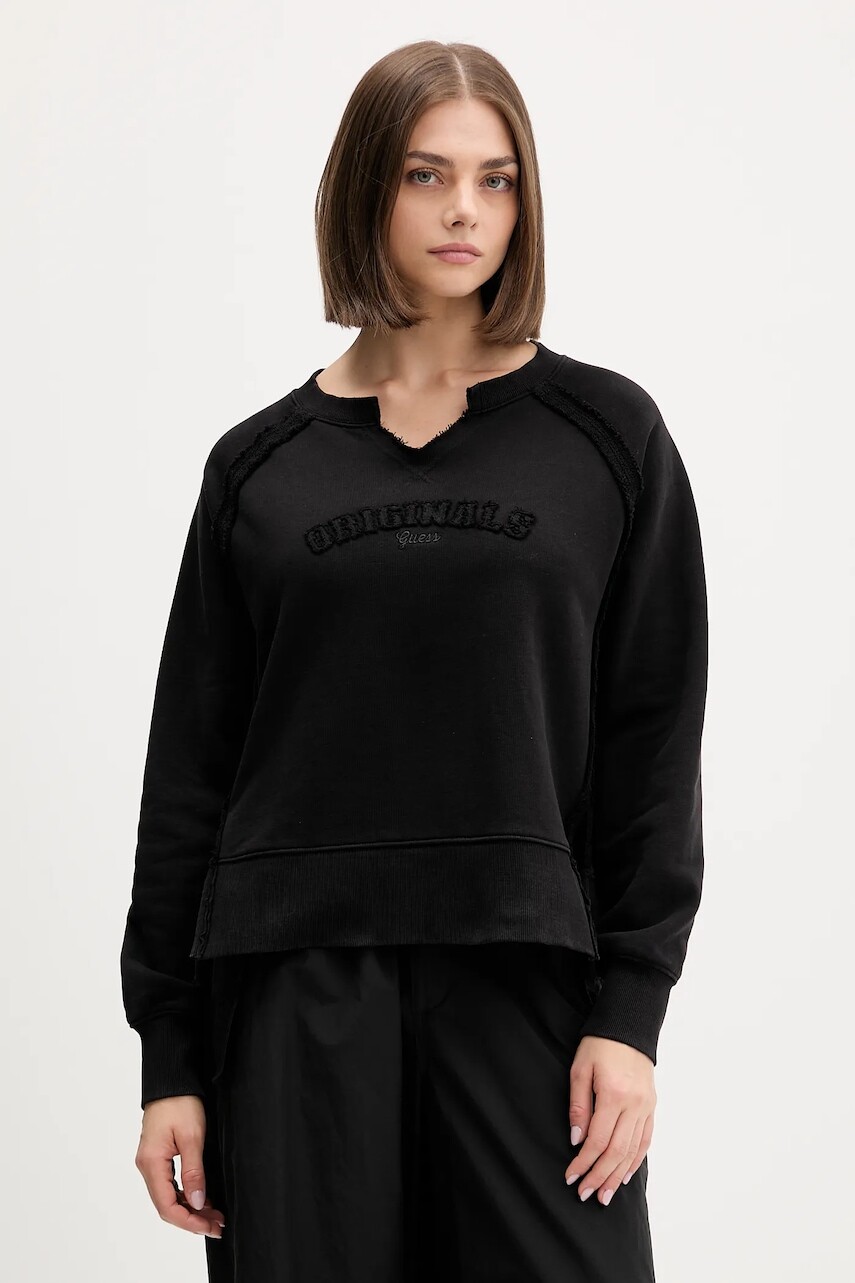 Bavlnená mikina Guess Originals čierna farba, s nášivkou, W5BQ27 KCPR1