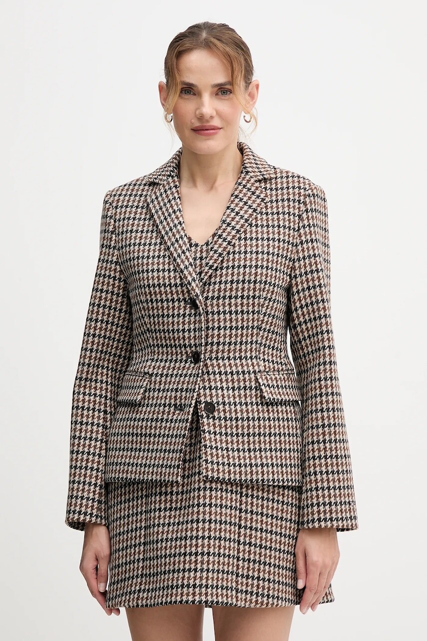 Vlnené sako Tommy Hilfiger hnedá farba, jednoradové, vzorované, WW0WW48266