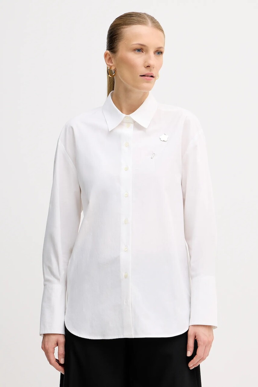 Bavlnená košeľa Kenzo dámska, biela farba, regular, s klasickým golierom, FF52CH2549LB.01