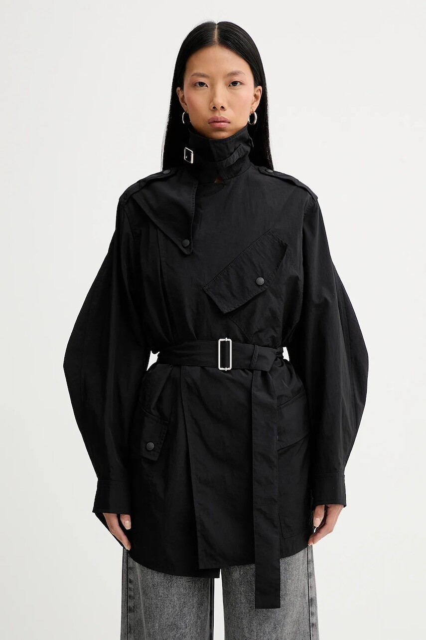 Kabát Kenzo dámsky, čierna farba, prechodný, bez zapínania, FF52MA2269OK.99